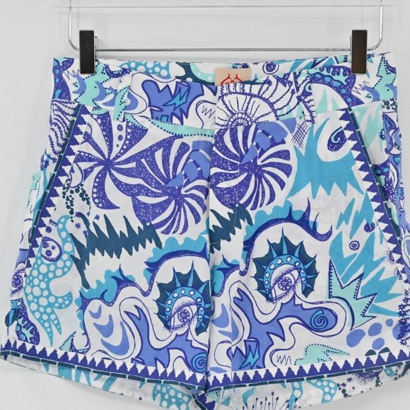 LE SIRENUSE Positano Womens  Blue Mini Geometric Printed Shorts Cotton Size US 6 - Picture 2 of 10